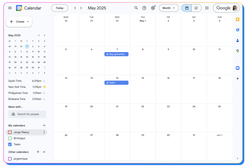 Google Calendar View