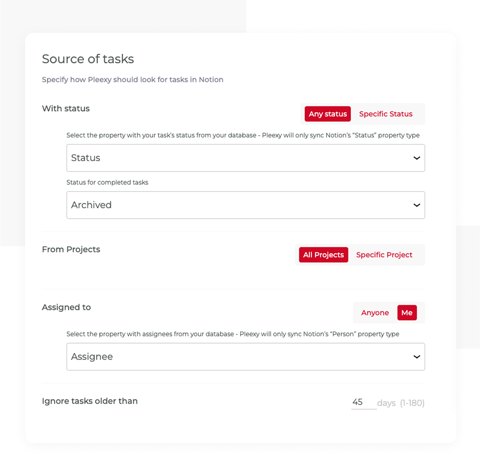 Configure how Pleexy searches for your tasks in Notion