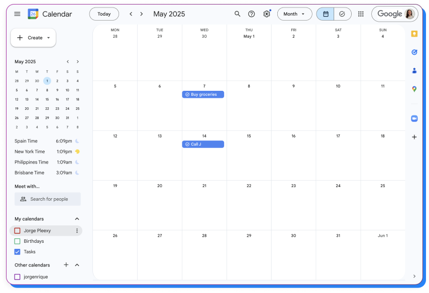 Google Calendar View