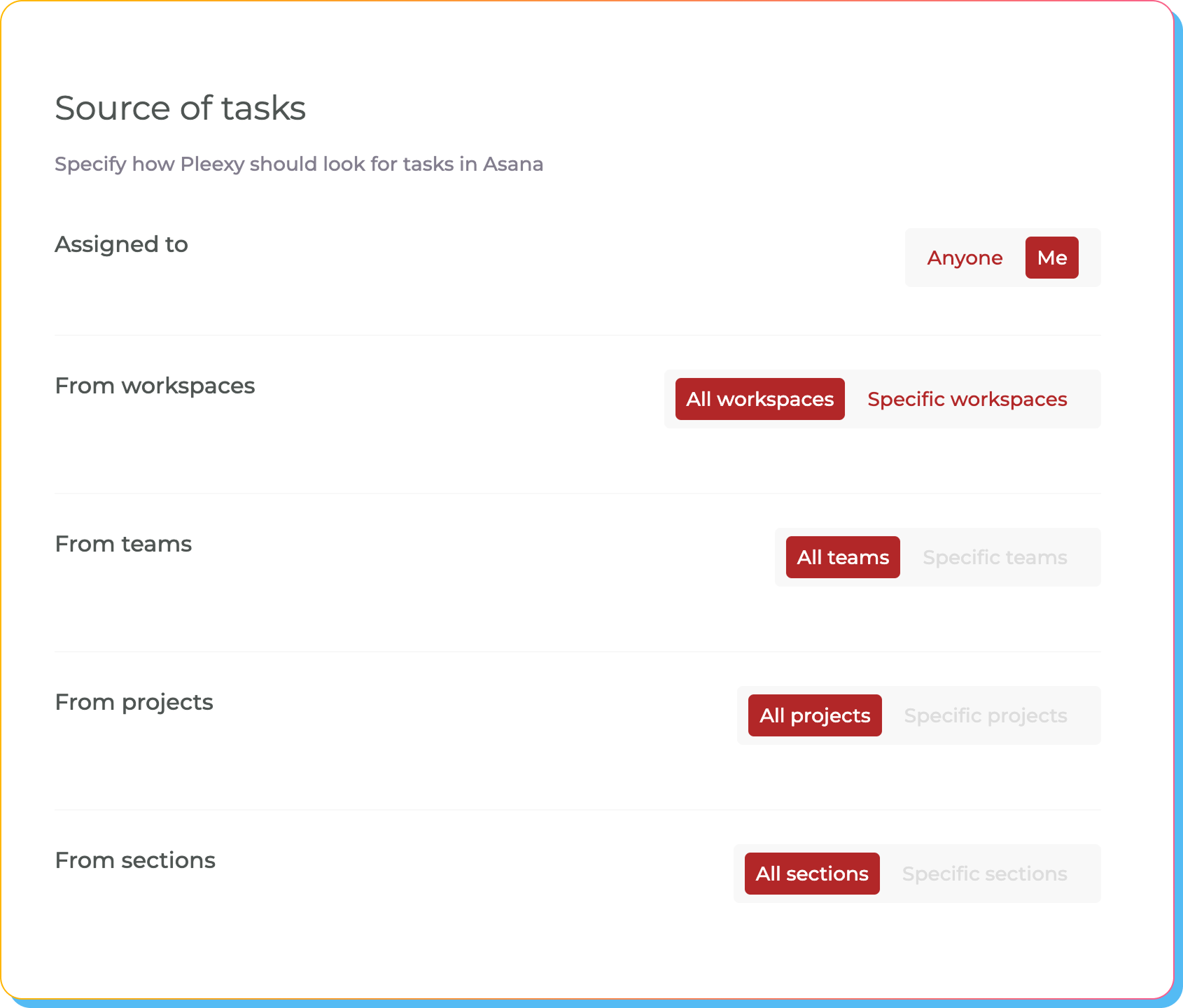 Configure Asana task filtering