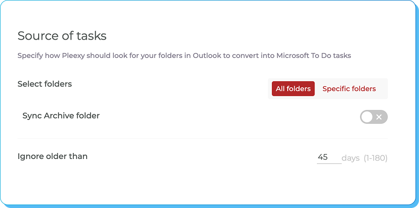 Configure how Pleexy searches for your tasks in Outlook