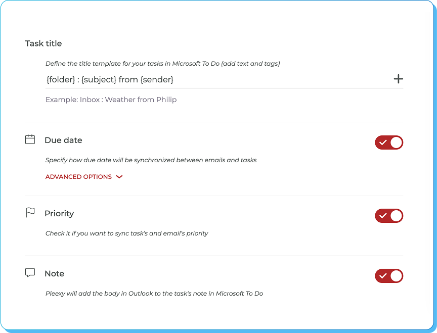 Customize how Pleexy creates your tasks in Microsoft To Do