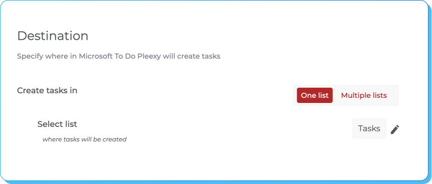 Specify where Pleexy should create your tasks in Microsoft To Do