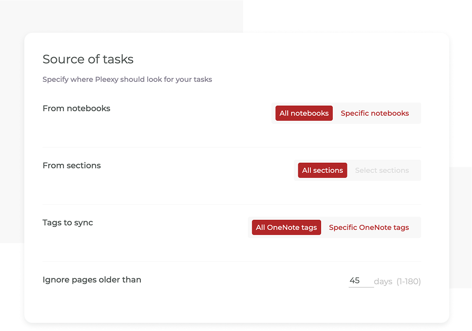 Configure how Pleexy searches for your tasks in OneNote
